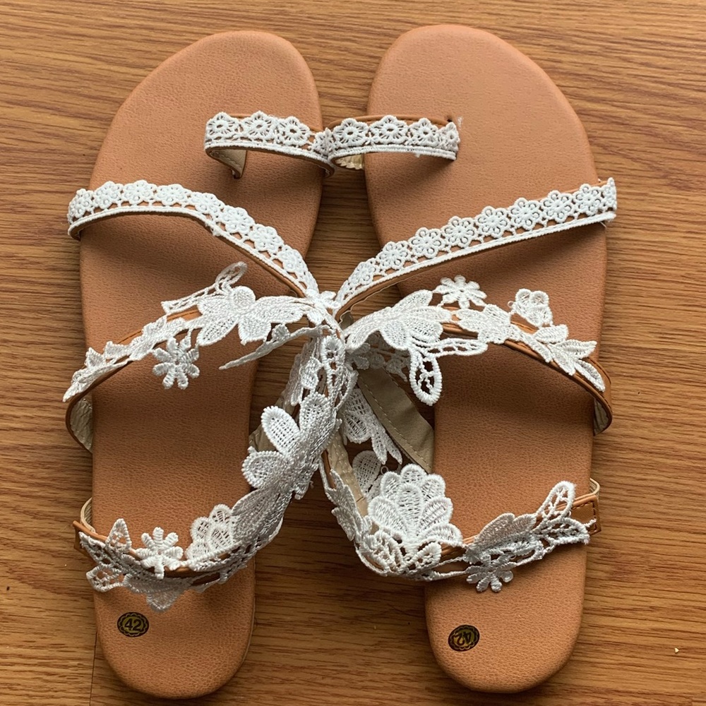 White Lacey Bridal Wedding Sandals